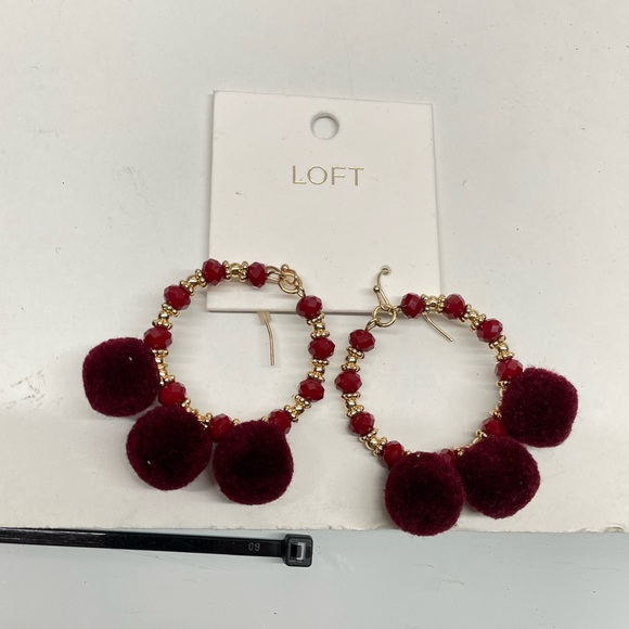 LOFT Maroon Pom Pom Hoop Earrings - Picture 4 of 4